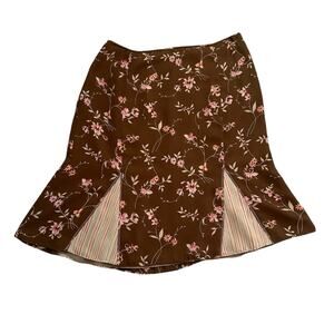 Worth brown floral a-line midi skirt size 12